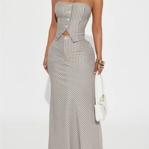 Striped Strapless Maxi Skirt Set
